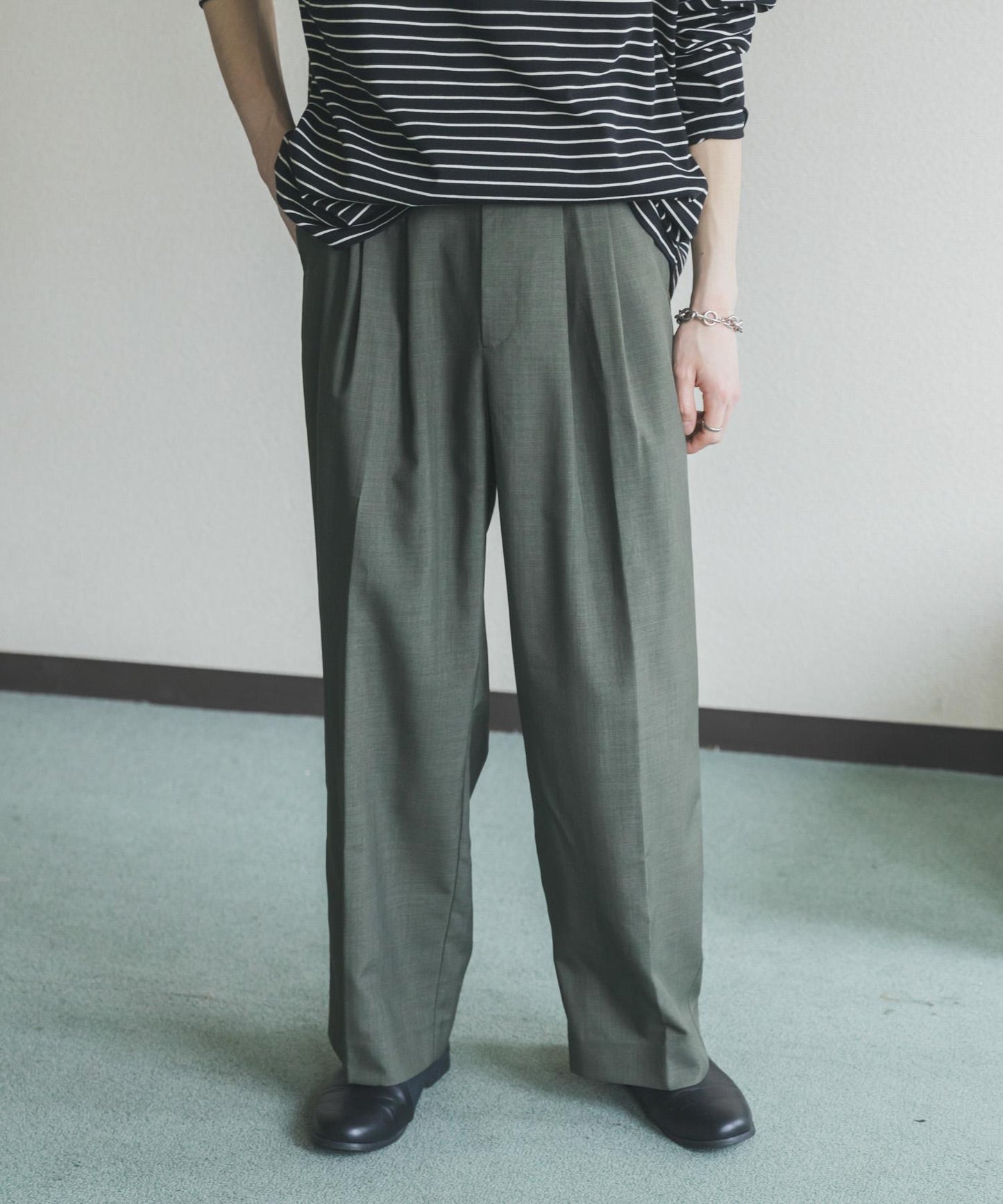 速幹 前褶 闊腿闊腿褲