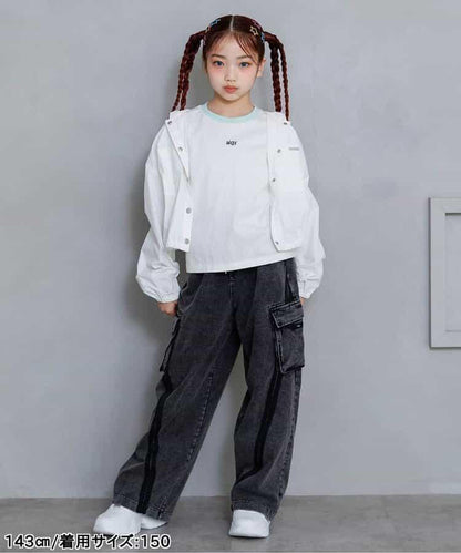 彈力牛仔側條紋褲子