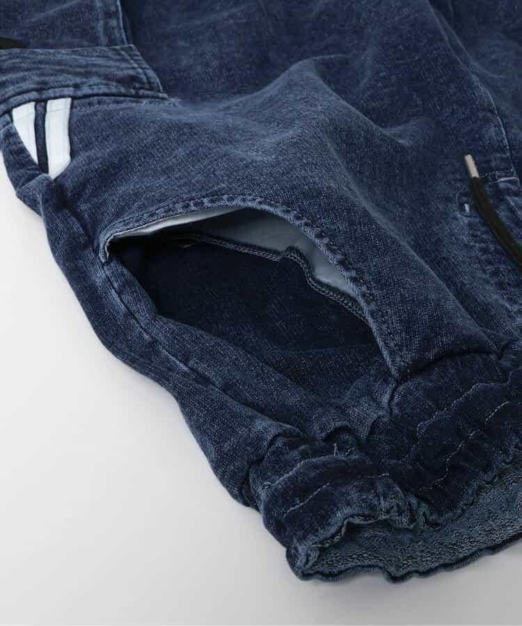 彈力牛仔側條紋褲子
