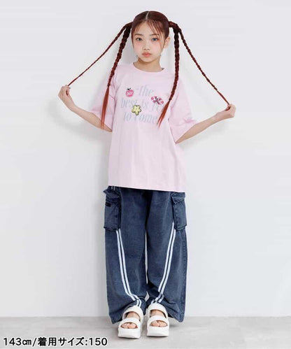 彈力牛仔側條紋褲子