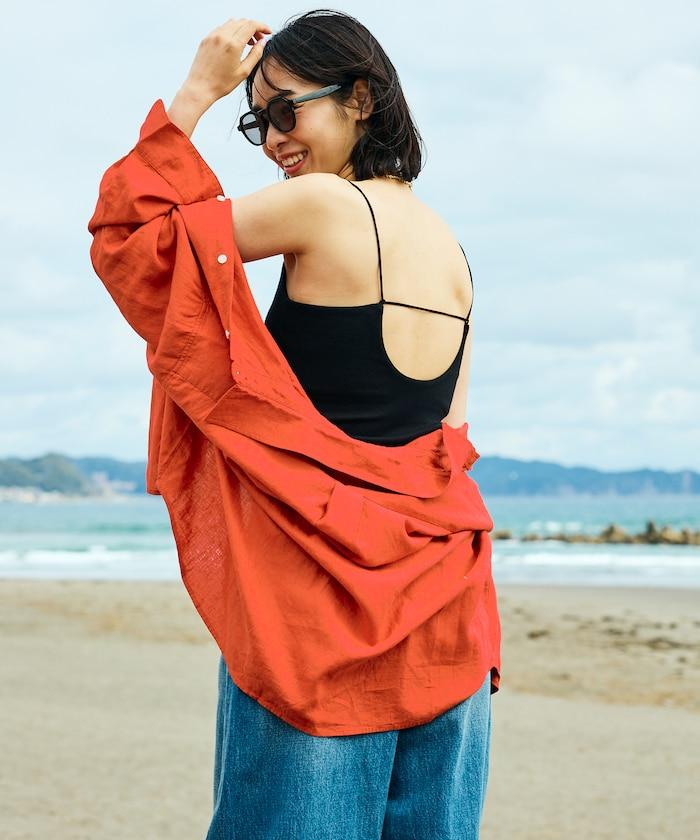 Beach & Festival V領 後背挖空 帶胸墊 吊帶背心