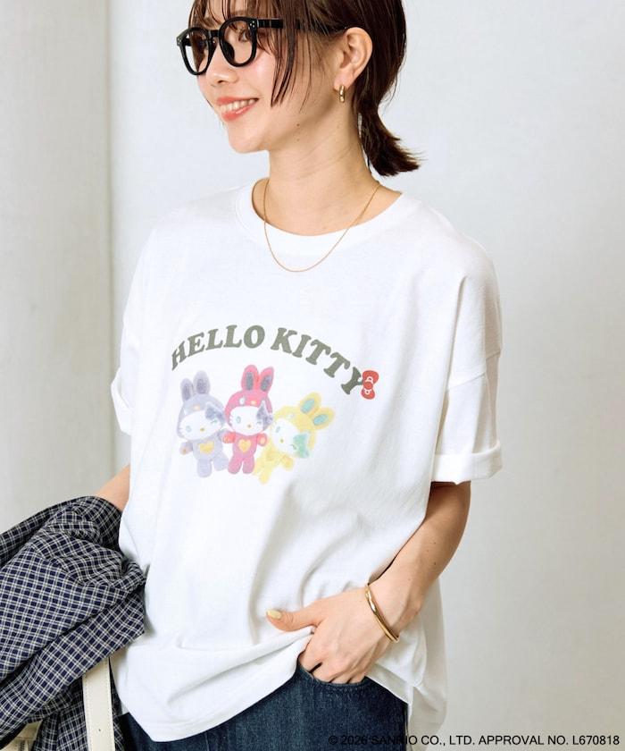 HELLO KITTY（凱蒂貓） うさぎ姿 前幅印花 短袖T恤
