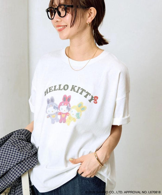 HELLO KITTY（凱蒂貓） うさぎ姿 前幅印花 短袖T恤