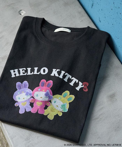 HELLO KITTY（凱蒂貓） うさぎ姿 前幅印花 短袖T恤