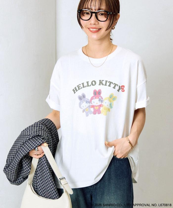 HELLO KITTY（凱蒂貓） うさぎ姿 前幅印花 短袖T恤