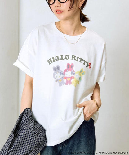 HELLO KITTY（凱蒂貓） うさぎ姿 前幅印花 短袖T恤