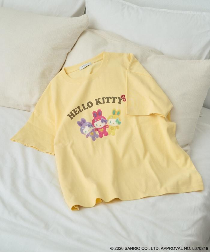 HELLO KITTY（凱蒂貓） うさぎ姿 前幅印花 短袖T恤