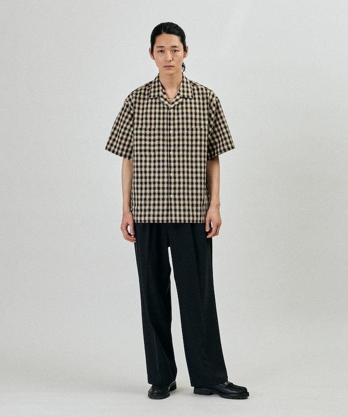 多比織格紋寬鬆開領短袖襯衫