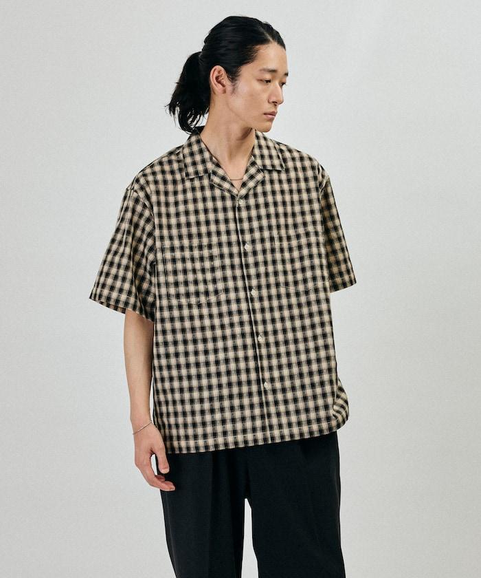 多比織格紋寬鬆開領短袖襯衫
