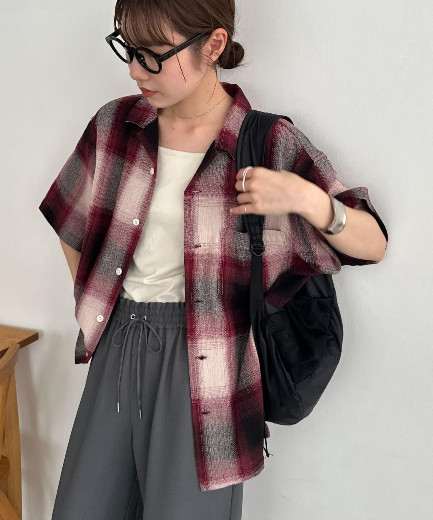 【Discoat】楊柳チェックオーバー半袖シャツ《ユニセックス》