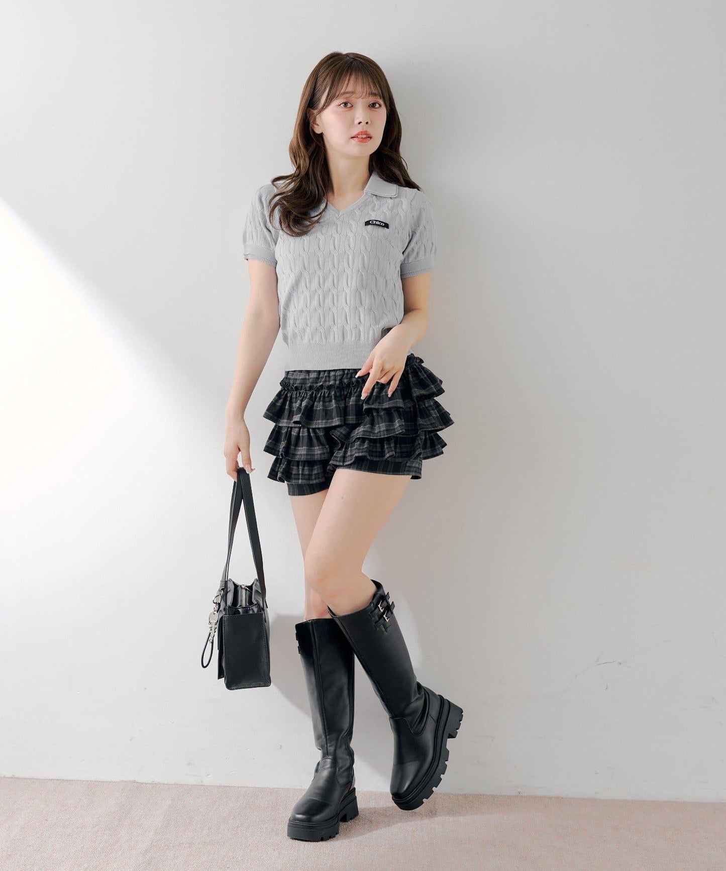 下襬層疊設計 Polo領 針織上衣