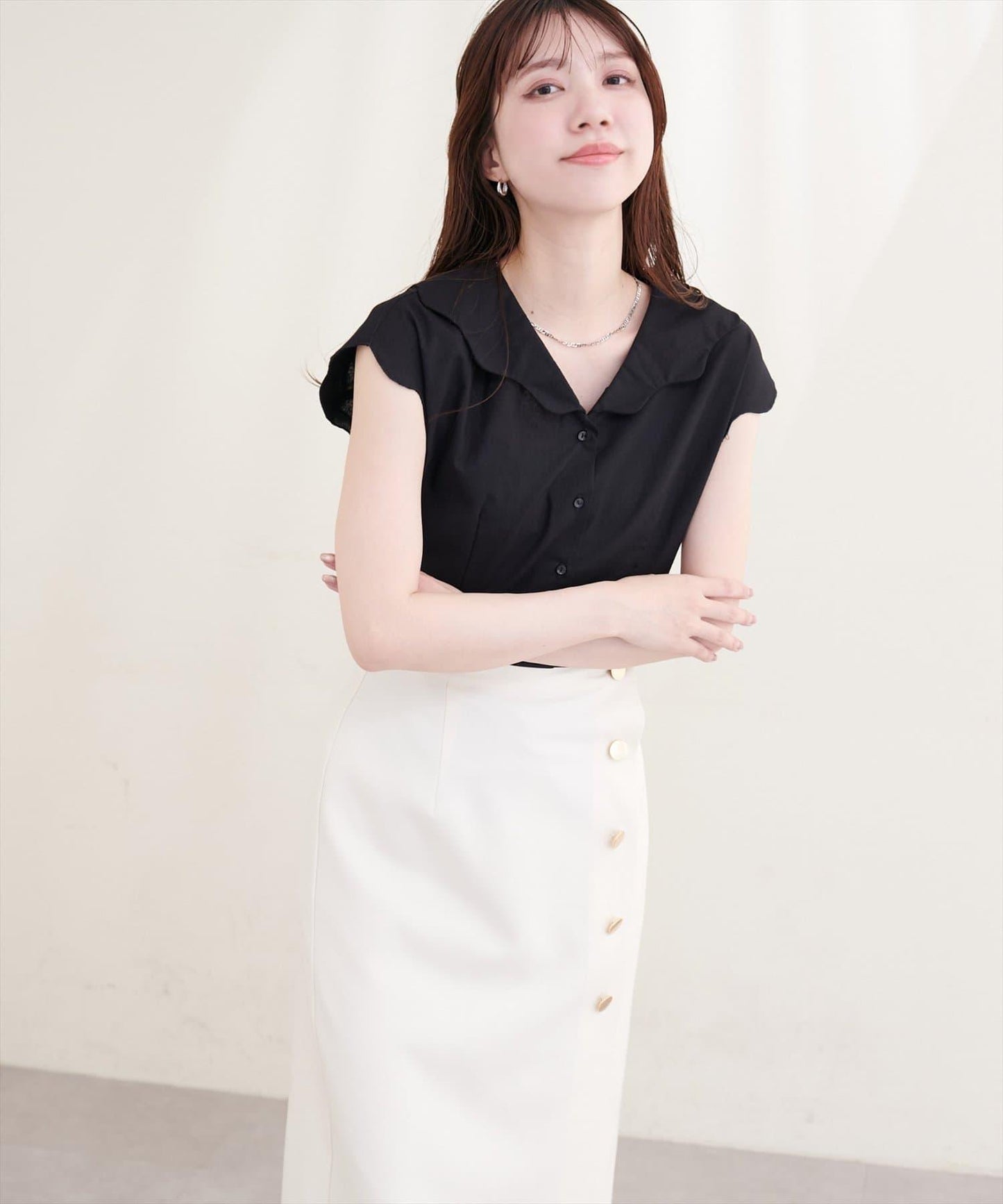 寬鬆復古波浪花邊襯衫