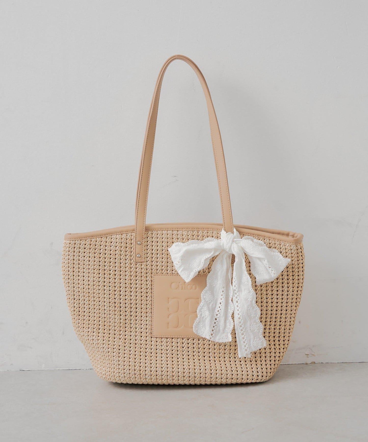 蕾絲蝴蝶結裝飾 編織托特包