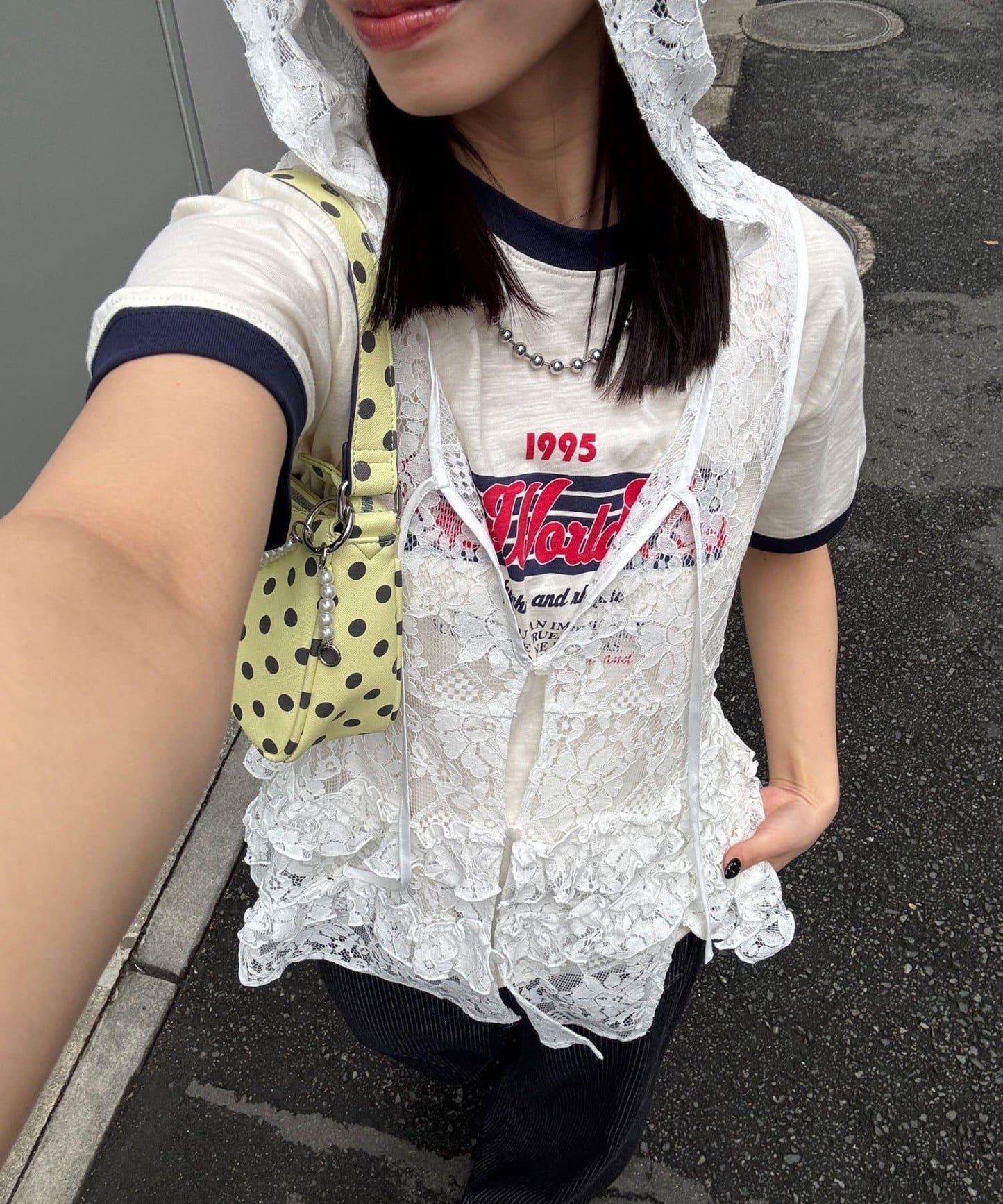 荷葉蕾絲連帽馬甲