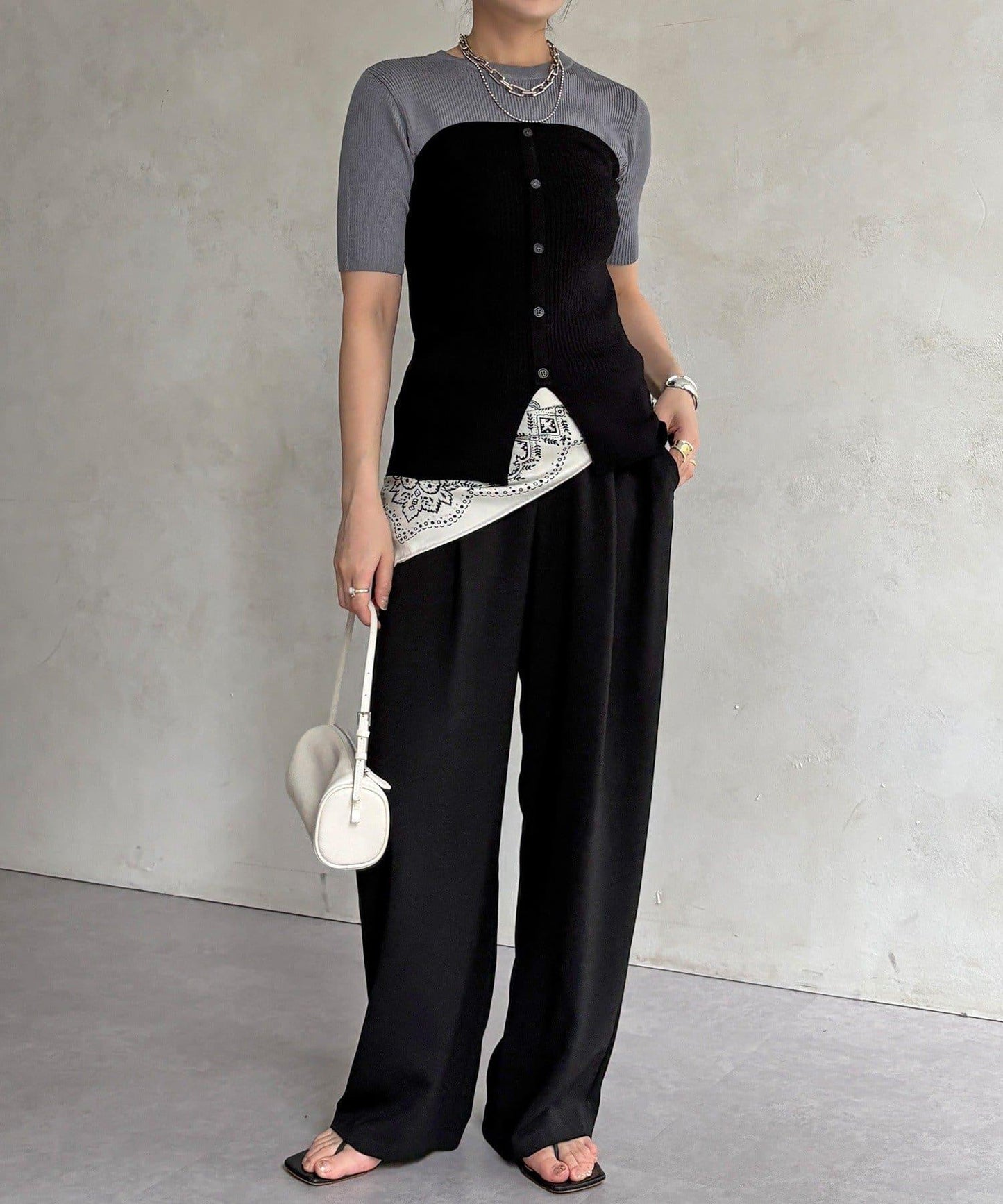馬甲拼接羅紋針織套頭上衣