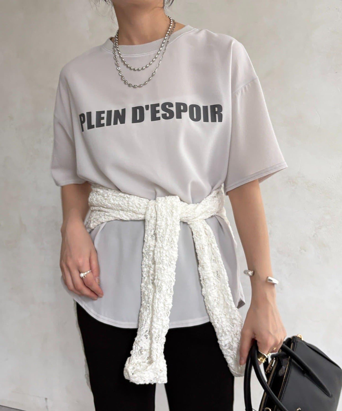 PLEIN D'ESPOIR 雪紡短袖LOGO T恤