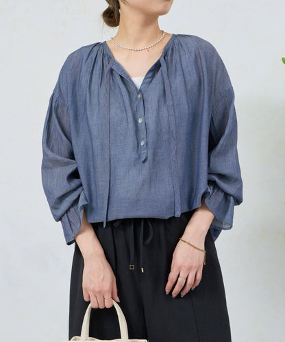 透視牛仔棉女式襯衫
