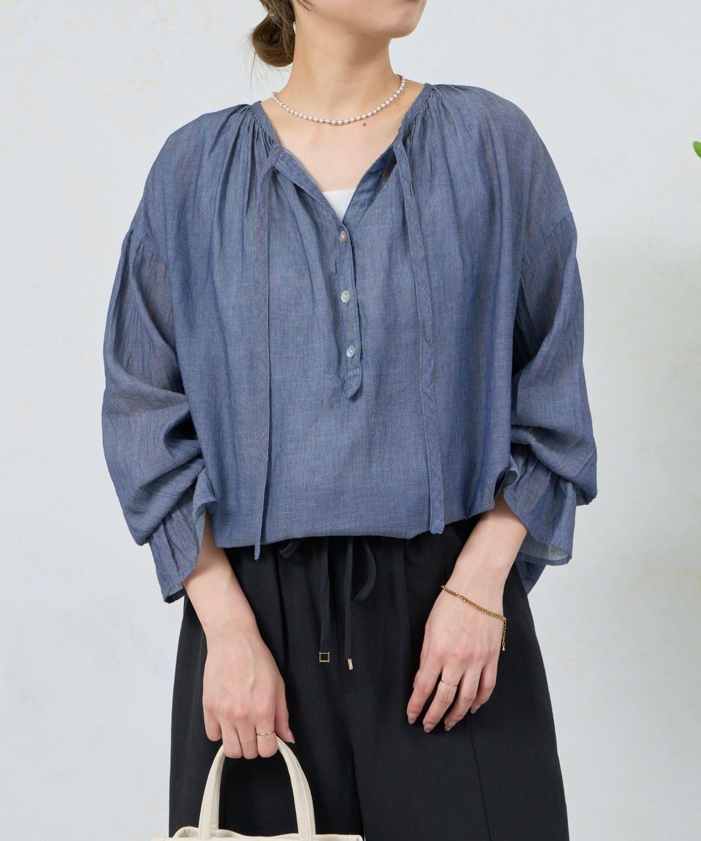 透視牛仔棉女式襯衫