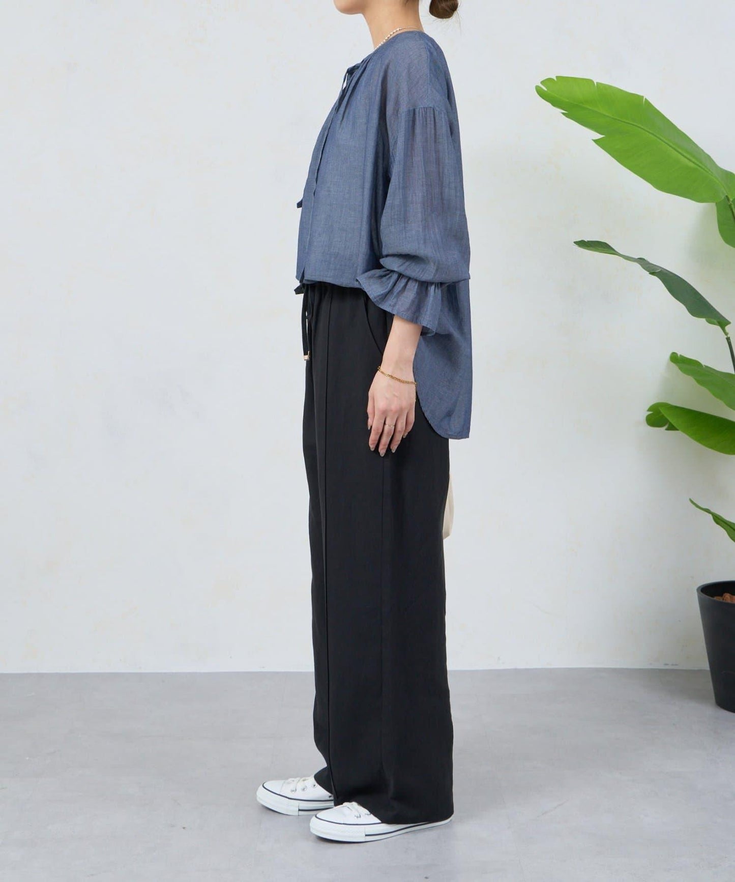 透視牛仔棉女式襯衫