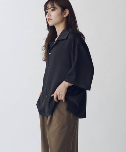 復古緞面 寬鬆方型短袖 短袖上衣