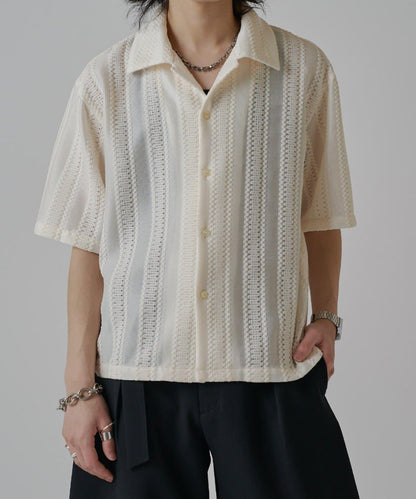 毛感蕾絲開領襯衫