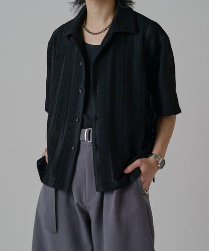 毛感蕾絲開領襯衫