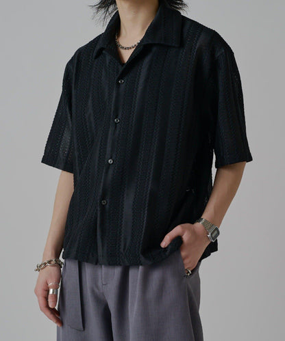 毛感蕾絲開領襯衫
