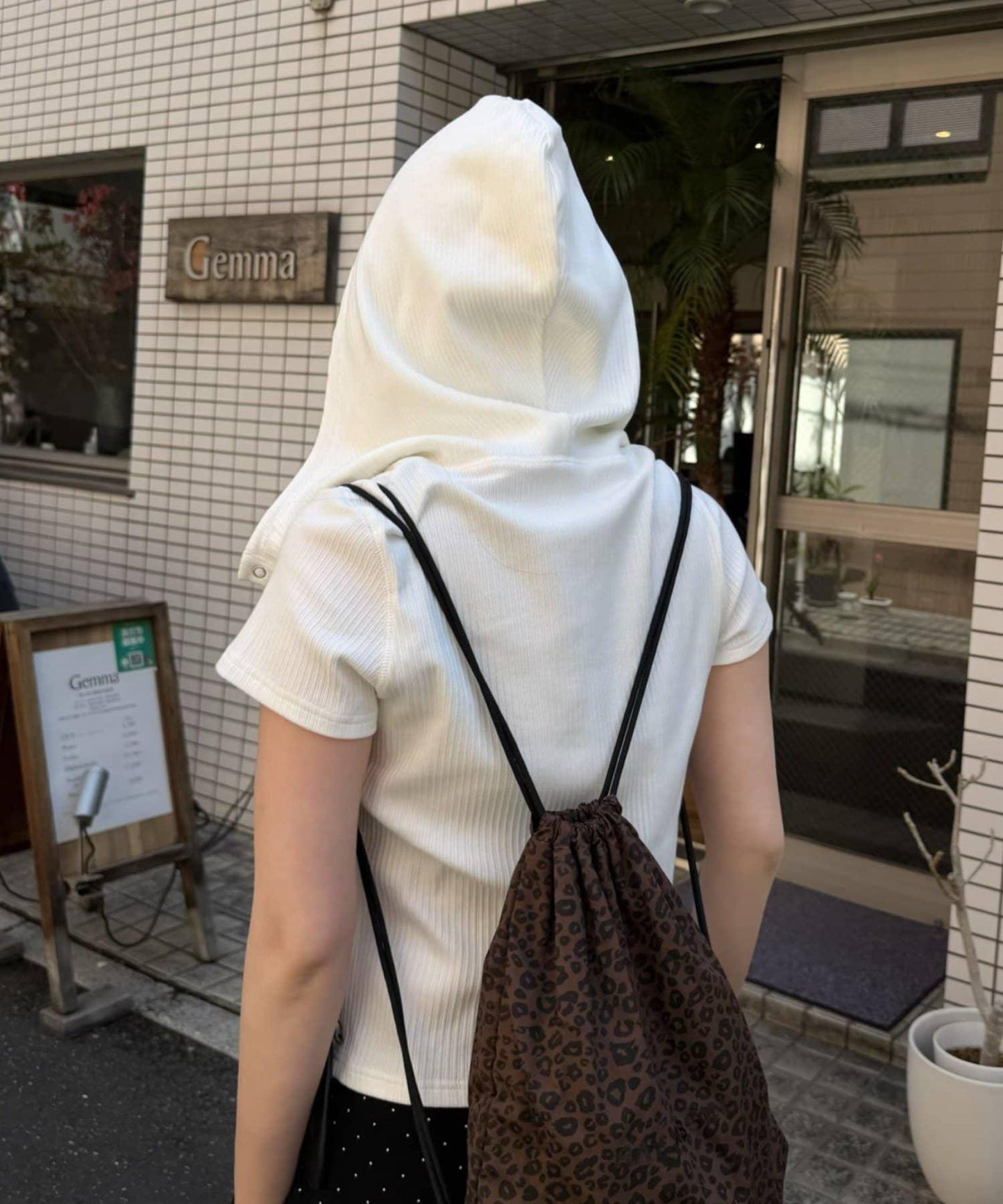 拼接設計 連帽 亨利領 短袖T恤