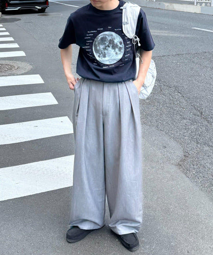 褶襉闊腿側邊條紋西裝褲