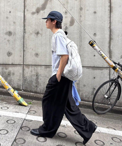 褶襉闊腿側邊條紋西裝褲