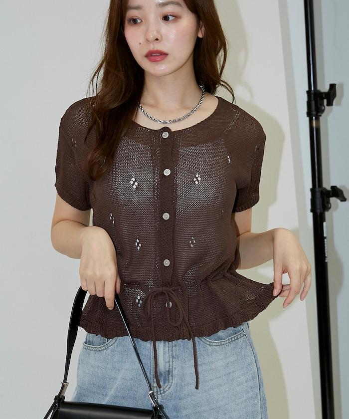 亞麻觸感 鏤空 針織開衫