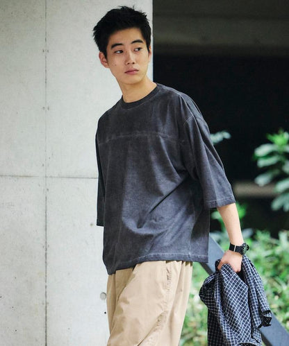 冷染工藝 橄欖球風設計 圓領T恤