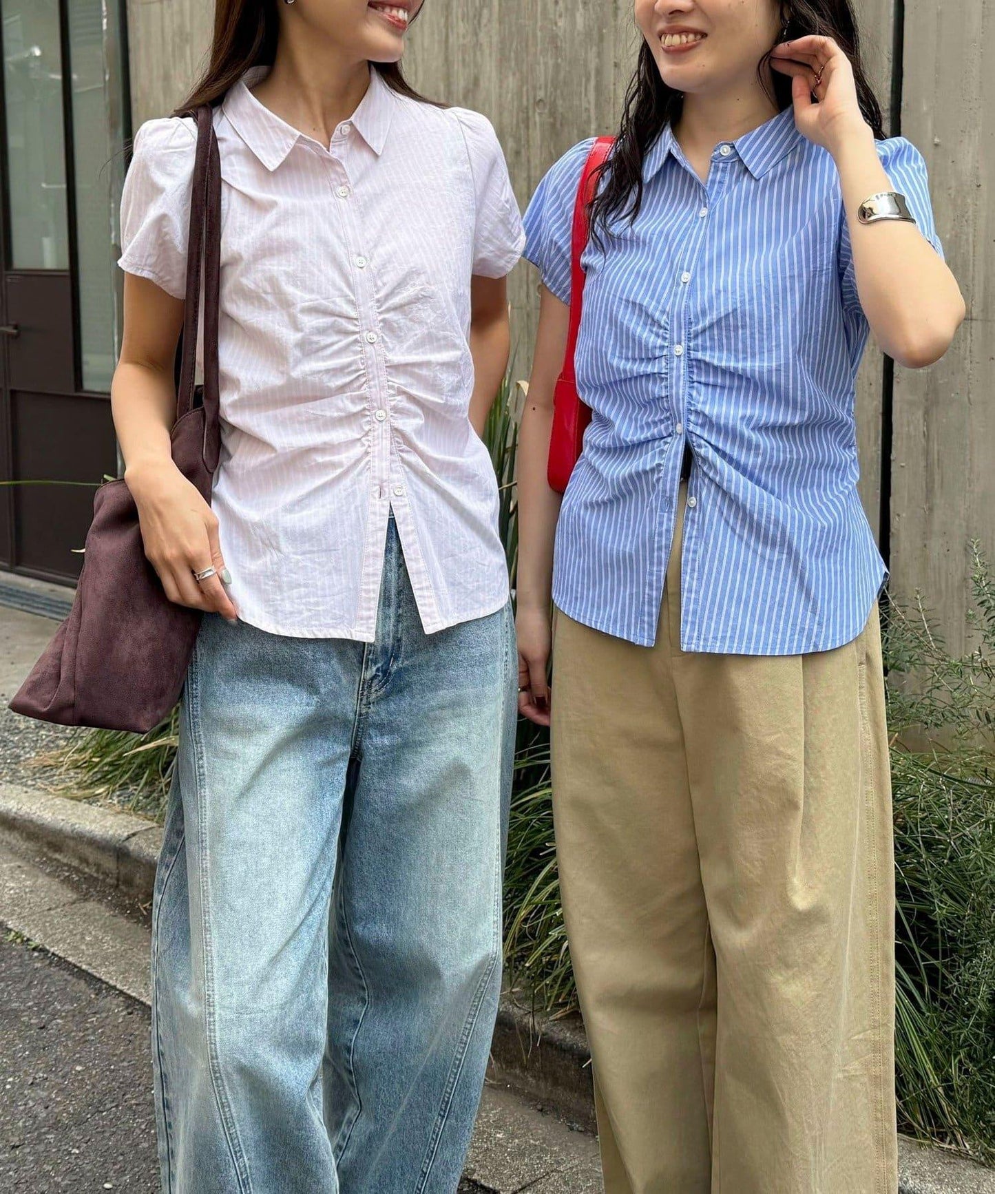 前褶皺短袖 女式襯衫