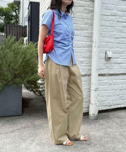 前褶皺短袖 女式襯衫