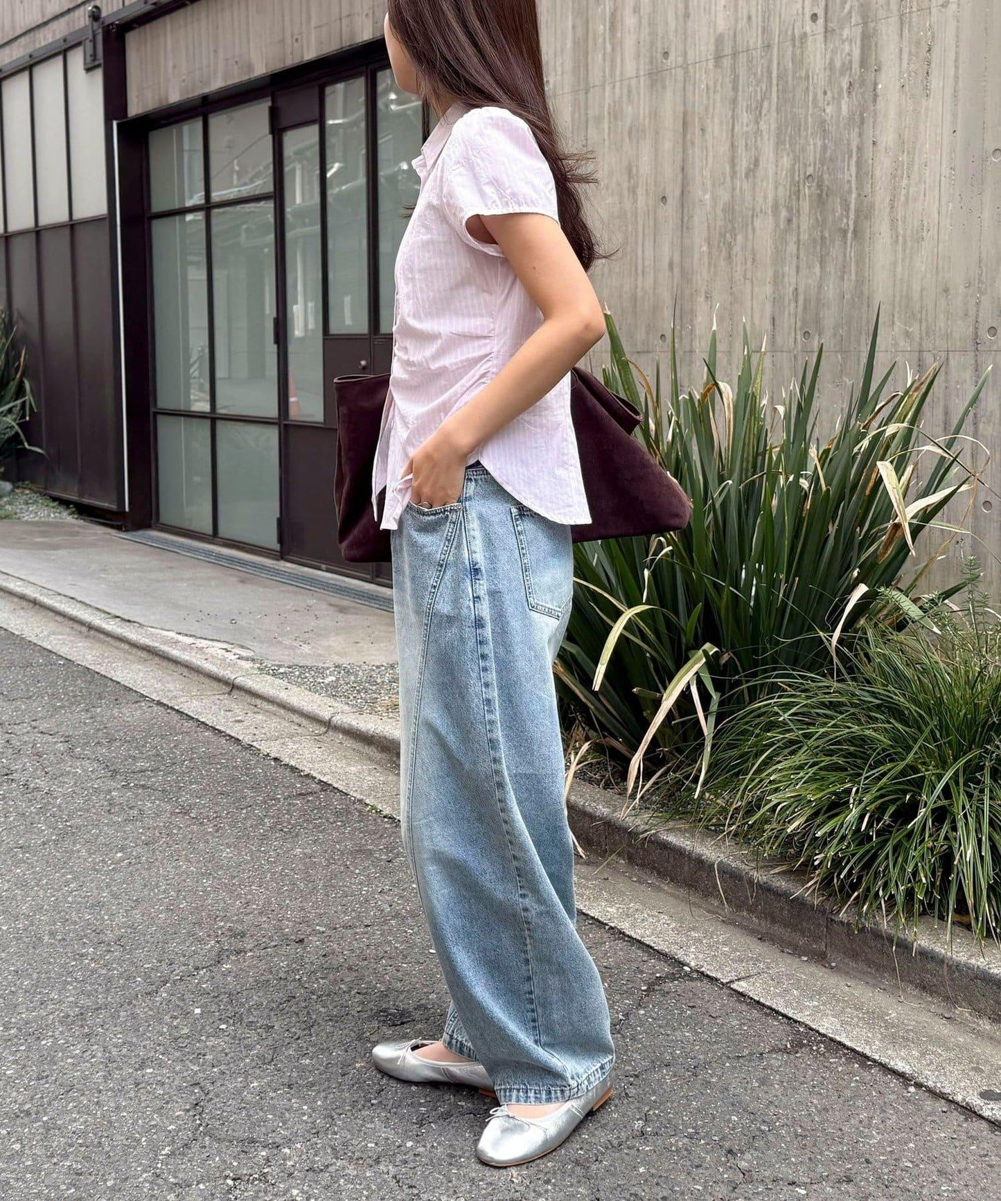 前褶皺短袖 女式襯衫