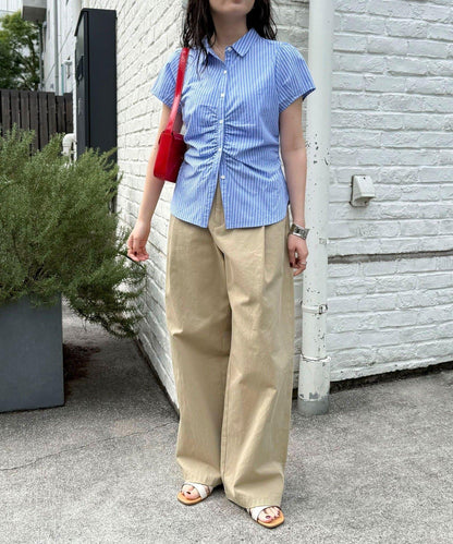 前褶皺短袖 女式襯衫