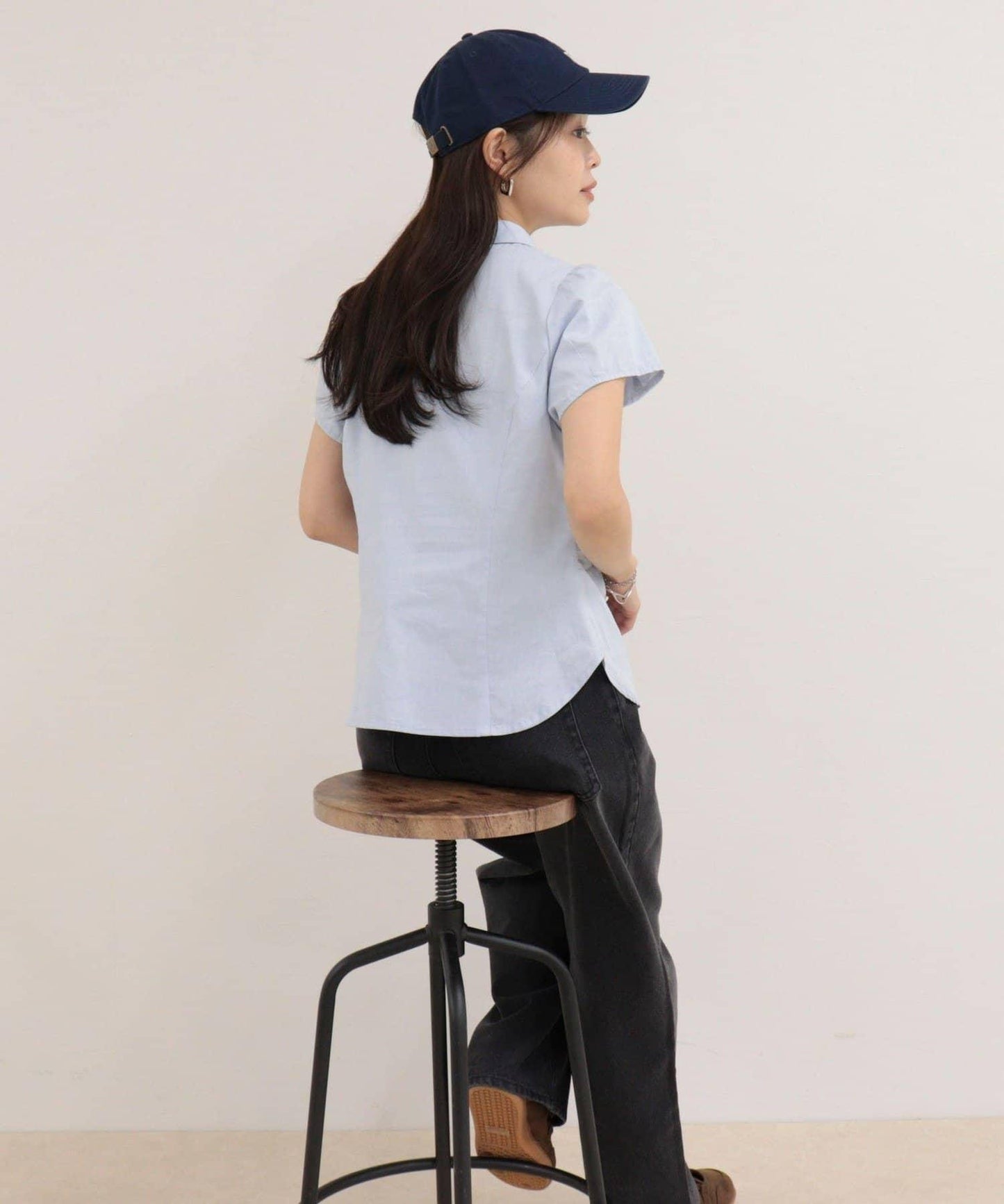 前褶皺短袖 女式襯衫