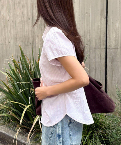 前褶皺短袖 女式襯衫