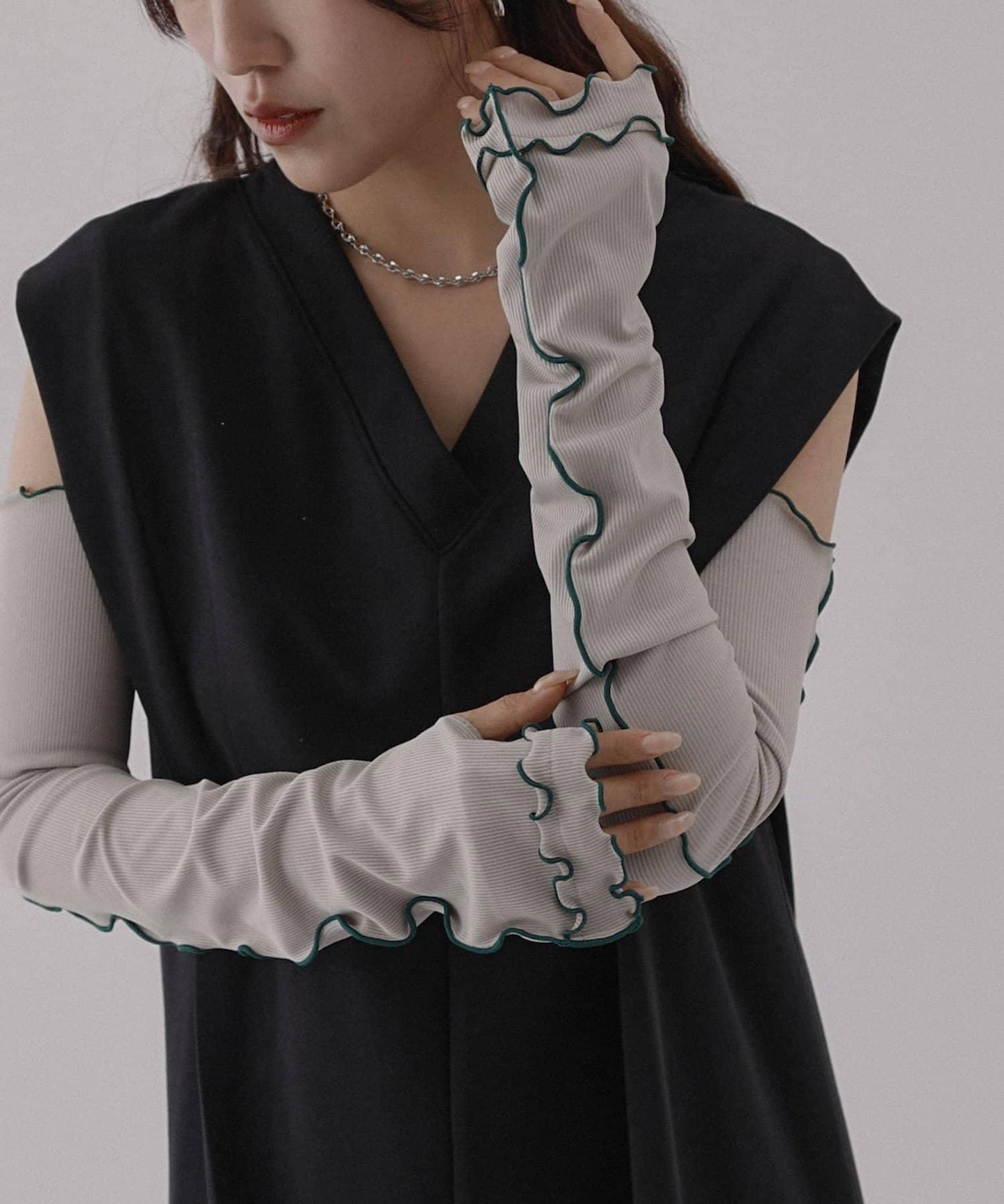 冷感UV防護 抽褶設計 60cm 防曬袖套