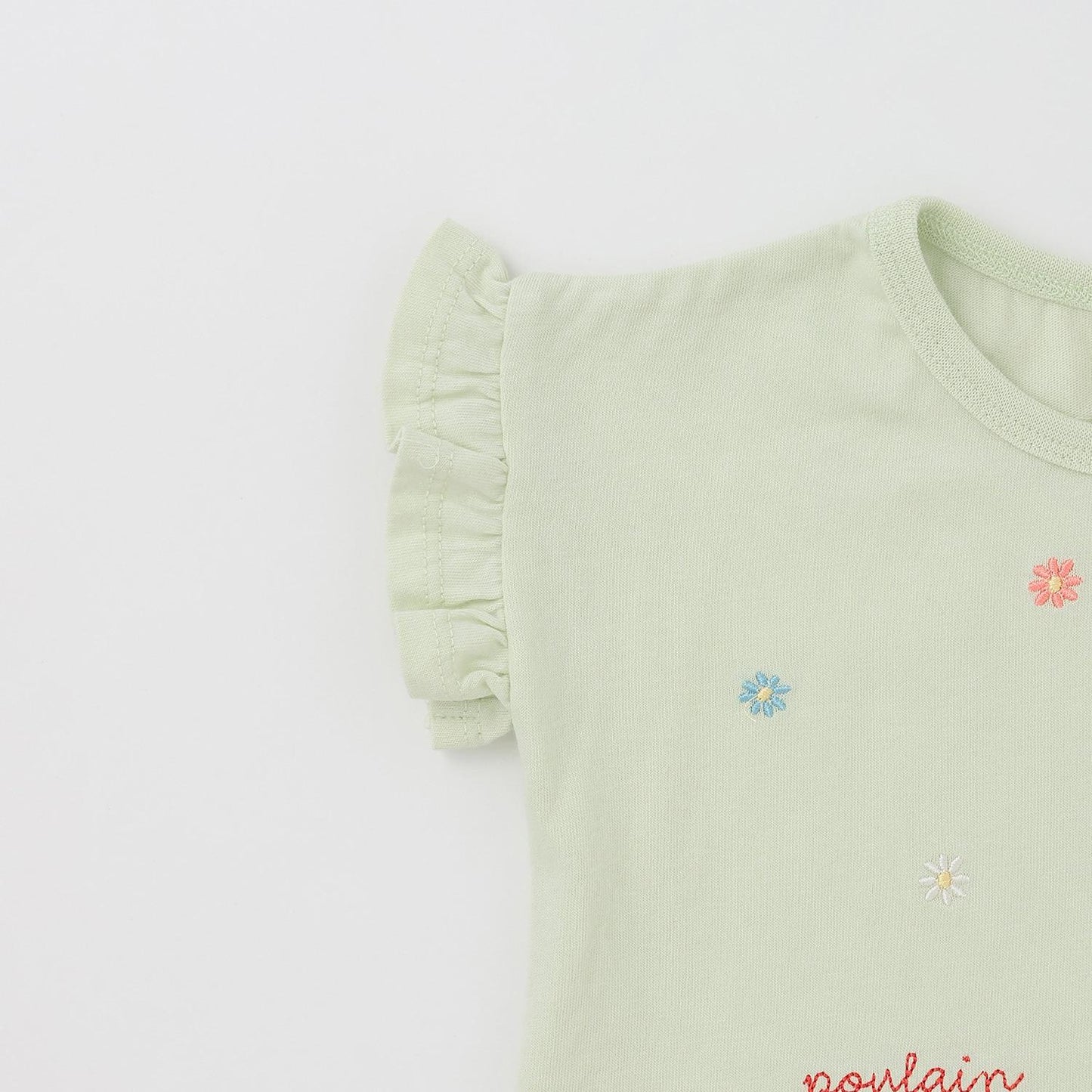 袖部荷葉邊 刺繡 休閒 T恤