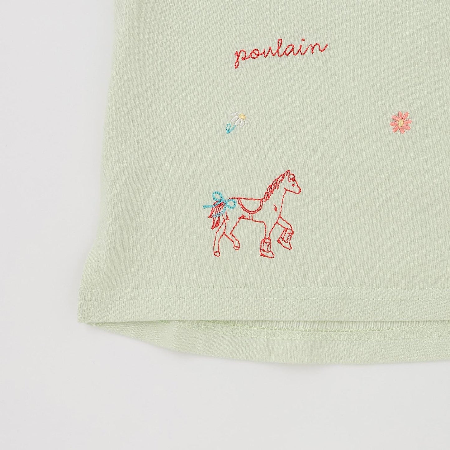袖部荷葉邊 刺繡 休閒 T恤