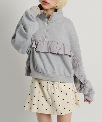 w closet 半拉鍊荷葉邊衛衣