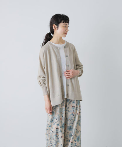 亞麻寬鬆圓領針織開衫