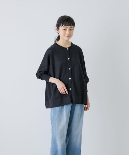 亞麻寬鬆圓領針織開衫