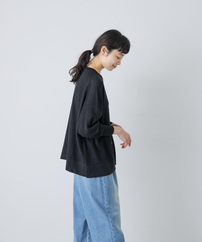 亞麻寬鬆圓領針織開衫