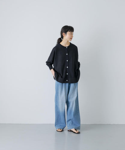 亞麻寬鬆圓領針織開衫