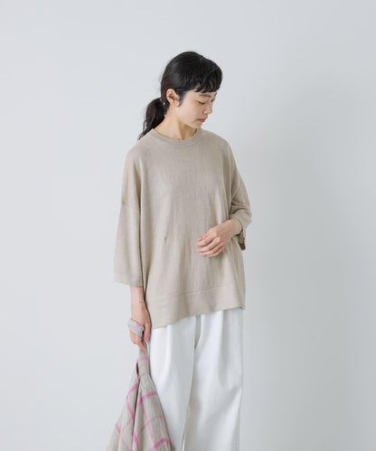 亞麻半袖圓領針織上衣
