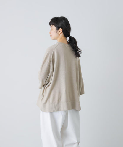 亞麻半袖圓領針織上衣