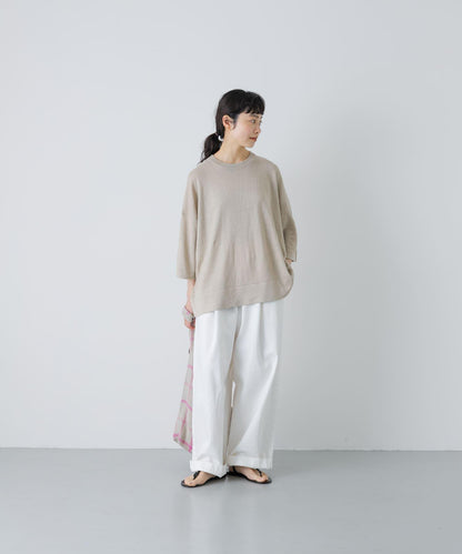 亞麻半袖圓領針織上衣