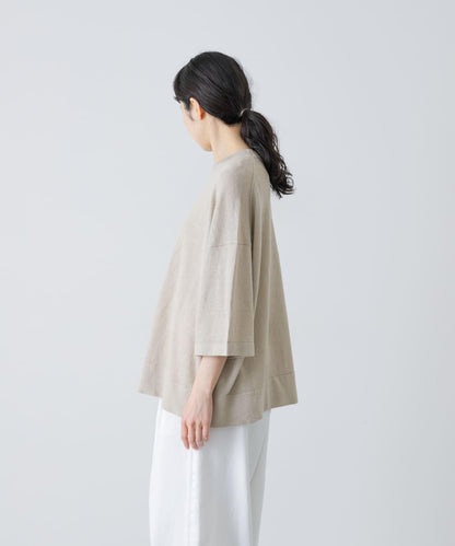 亞麻半袖圓領針織上衣